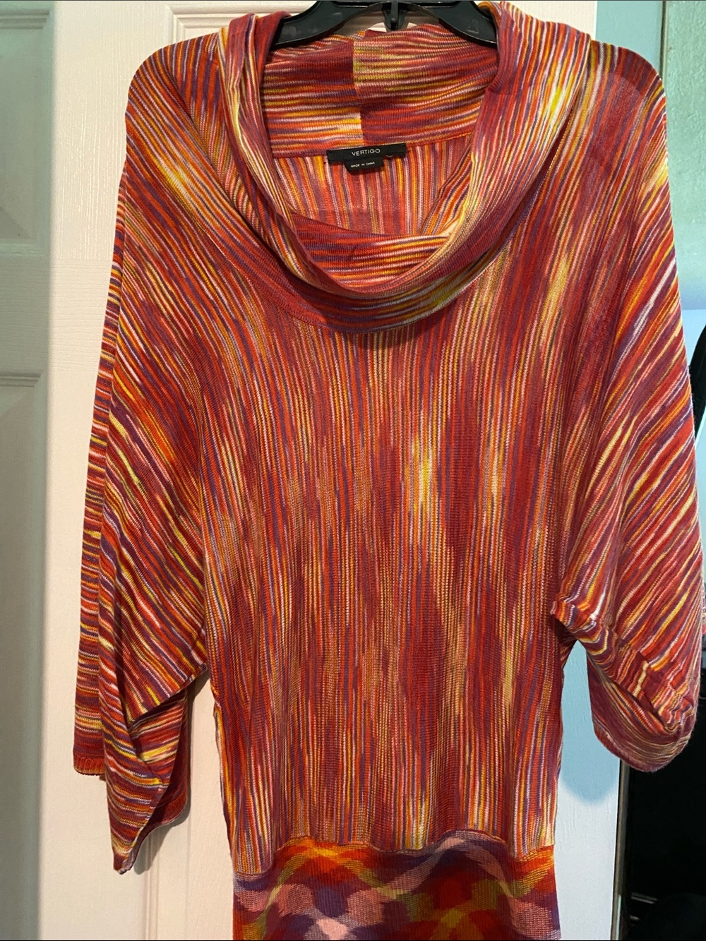 Vertigo Paris Red Multi-Stripe Cowl Neck Top